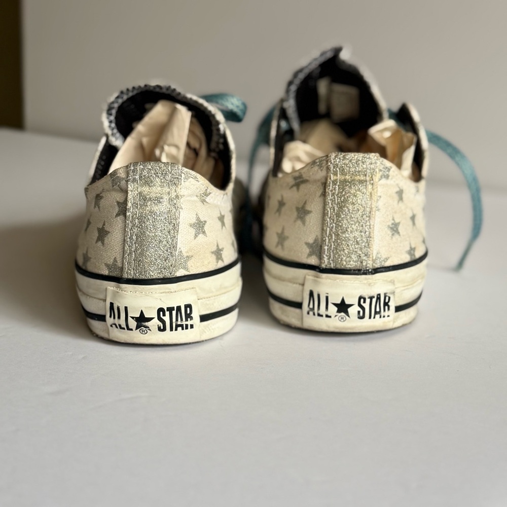 Converse All Star Women's Silver Star Chucks w/Teal Blue Laces - White & Blue 8 - Picture 4 of 6
